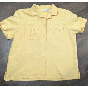 Alfred Dunner Women's  Button Up Shirt Size 12 Yellow Chest Pockets (95)